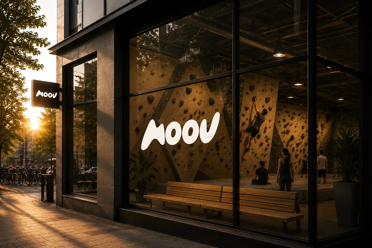 Moov logo design and outdoor lifestyle brand identity application
