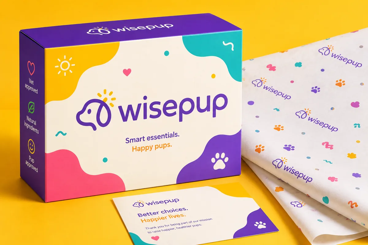 Wisepup pet product logo design and packaging identity system